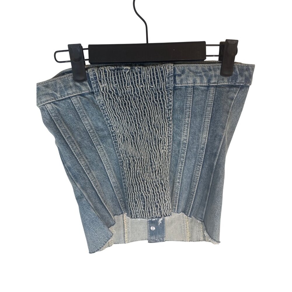 ZARA Strapless Denim Small Corset Top With Button Front & Stretch Back NWT - Picture 2 of 7